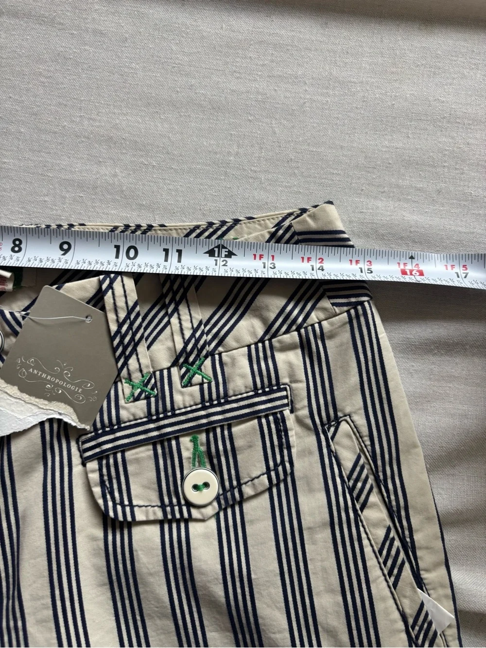 NWT Anthropologie Striped Wide Leg Full Length Pants Beige Navy Size 4 - Picture 7 of 10